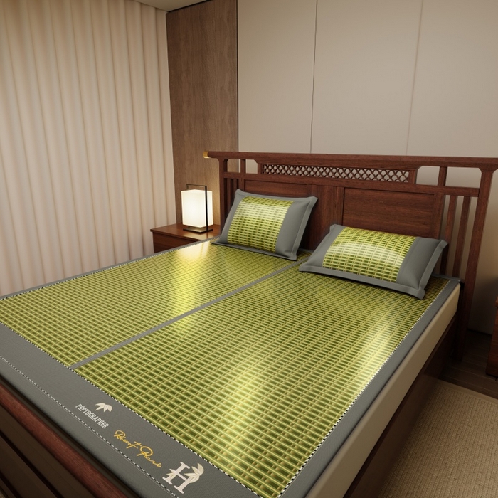 91家纺网 家纺一手货源 找家纺 宜派家纺 2026新款双面可用竹席 木纹清澜-绿