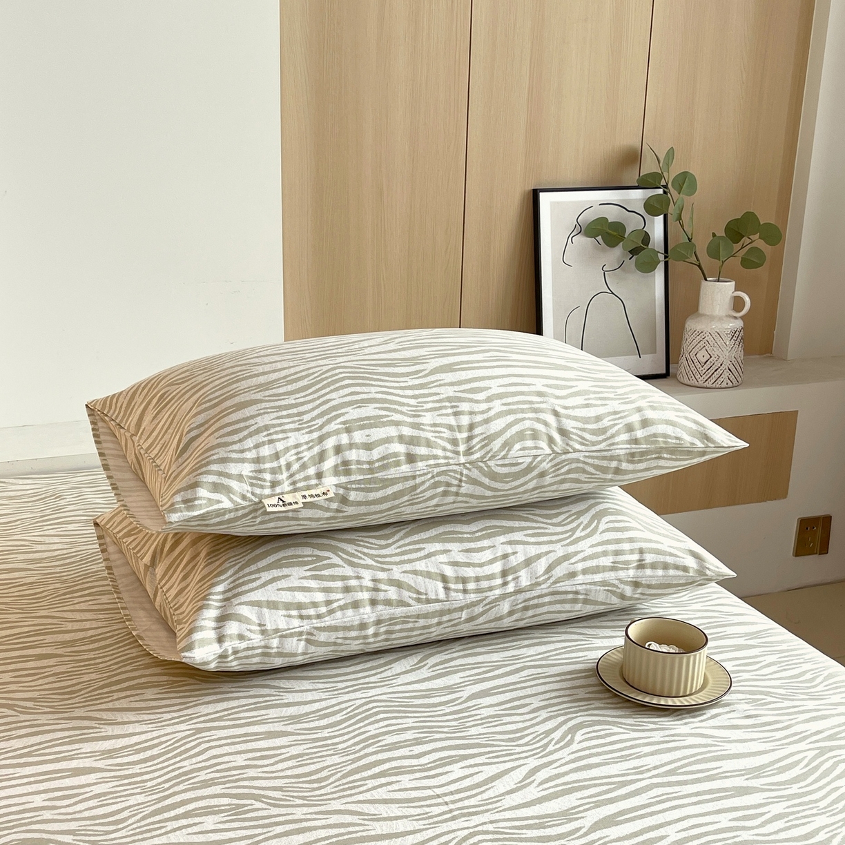 91家纺网 家纺一手货源 找家纺 春皖家纺 2026新款全棉老粗布普通款单枕套枕套单件 星野纹-米