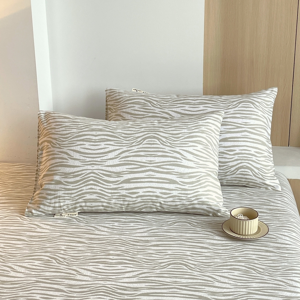 91家纺网 家纺一手货源 找家纺 春皖家纺 2026新款全棉老粗布普通款单枕套枕套单件 星野纹-米