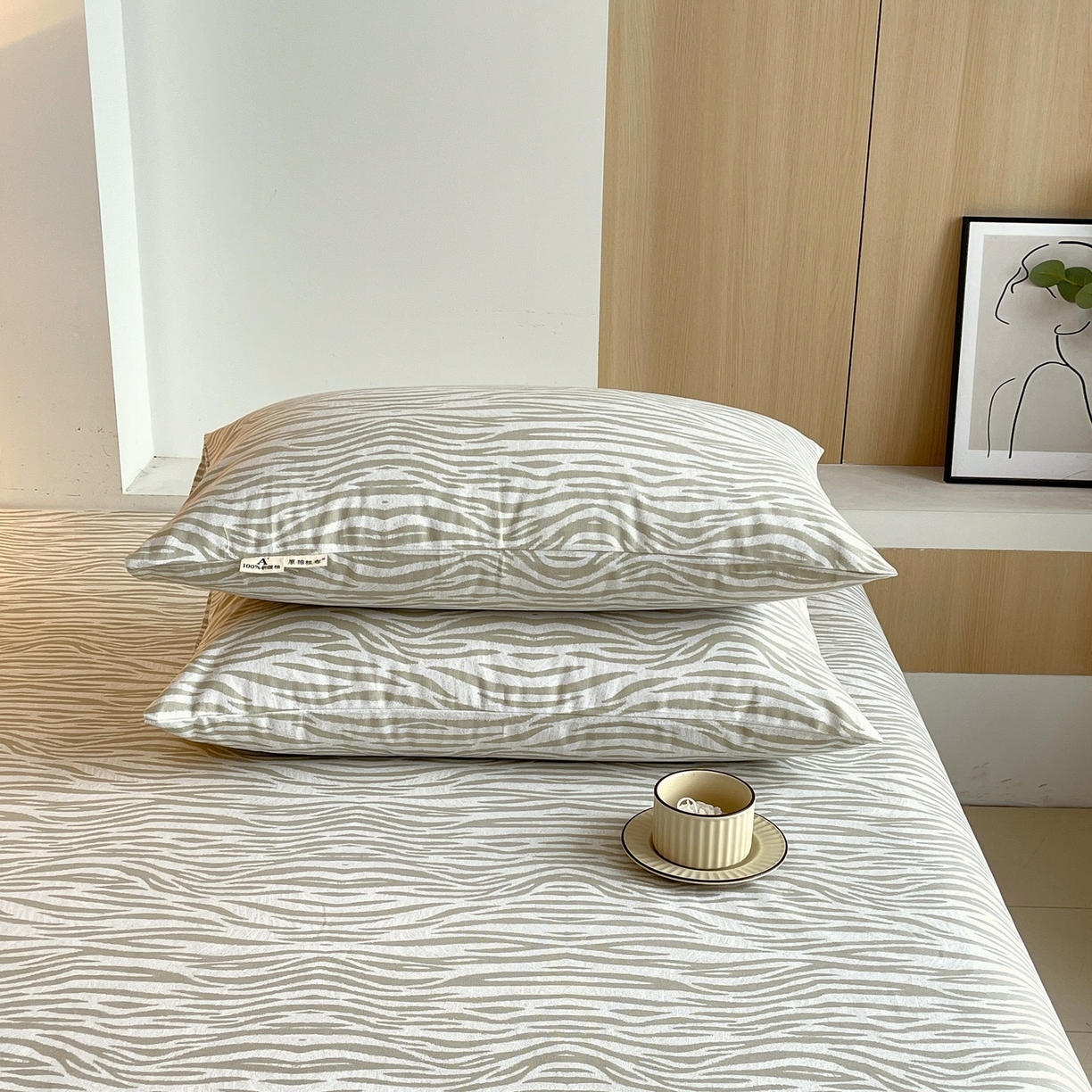 91家纺网 家纺一手货源 找家纺 春皖家纺 2026新款全棉老粗布普通款单枕套枕套单件 星野纹-米