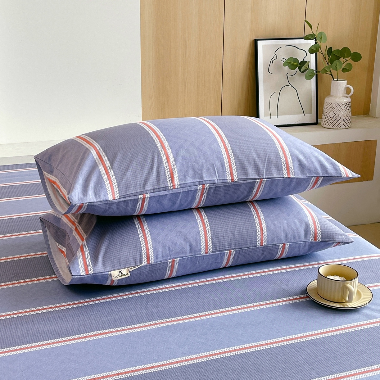 91家纺网 家纺一手货源 找家纺 春皖家纺 2026新款全棉老粗布普通款单枕套枕套单件 雅致-紫