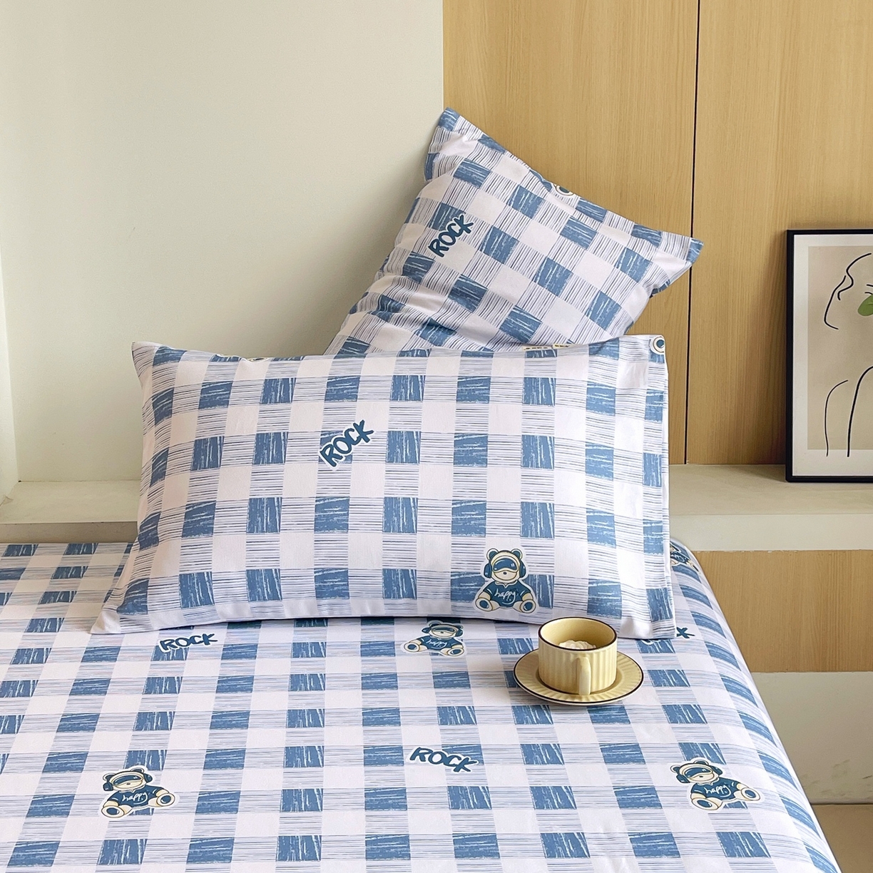 91家纺网 家纺一手货源 找家纺 春皖家纺 2026新款全棉老粗布普通款单枕套枕套单件 摇滚