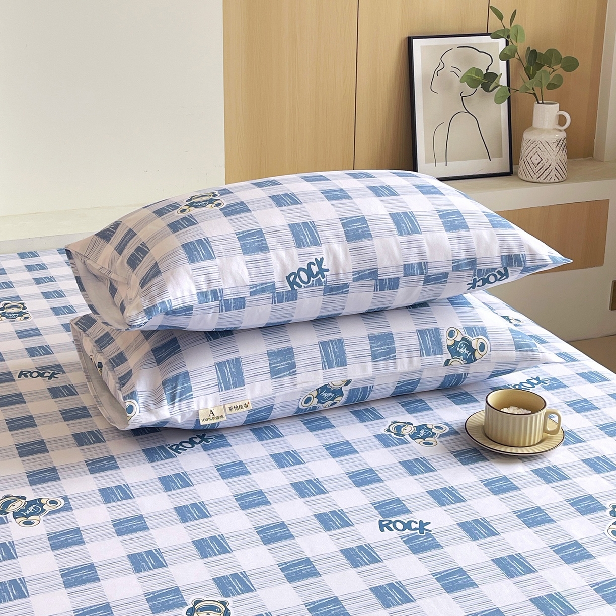 91家纺网 家纺一手货源 找家纺 春皖家纺 2026新款全棉老粗布普通款单枕套枕套单件 摇滚