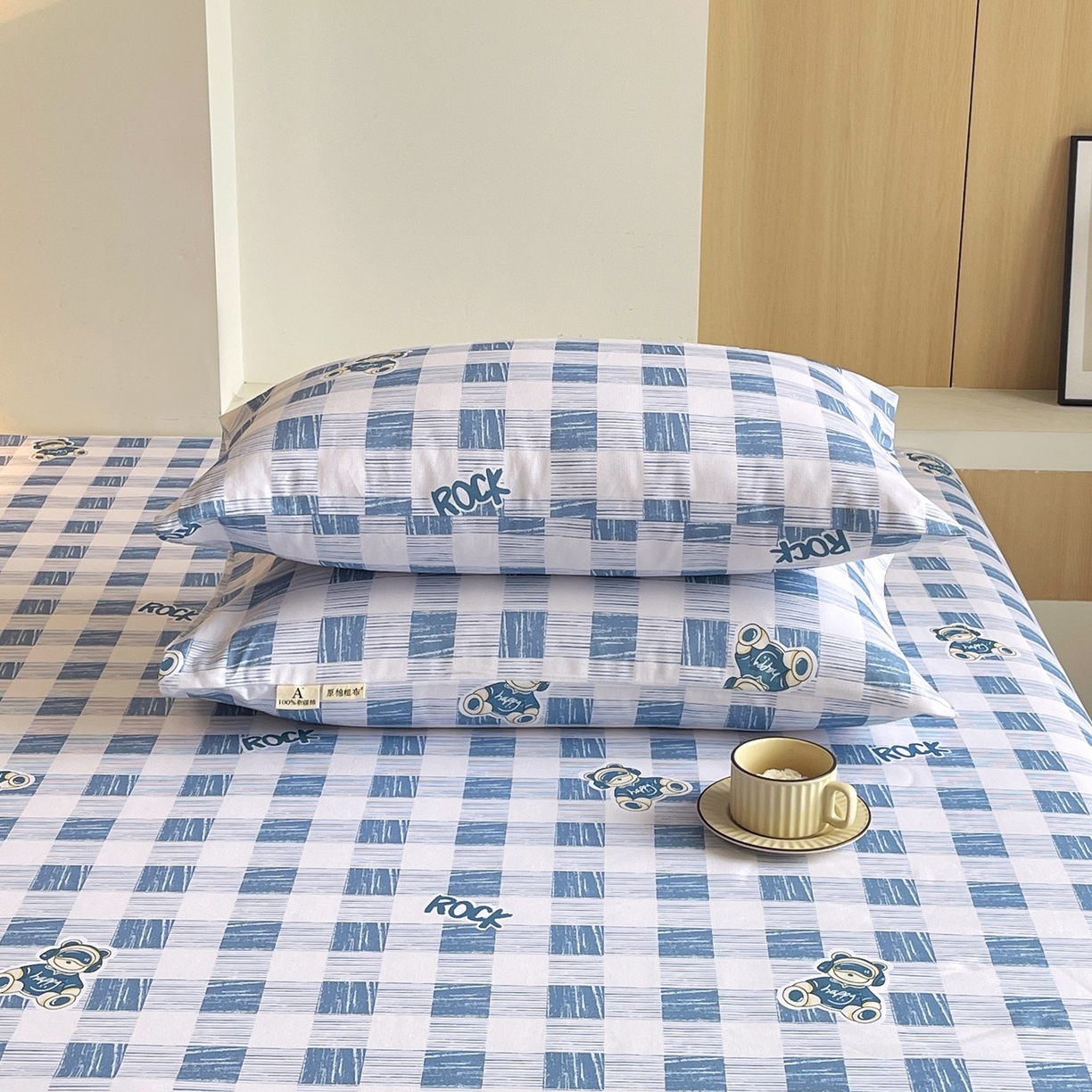 91家纺网 家纺一手货源 找家纺 春皖家纺 2026新款全棉老粗布普通款单枕套枕套单件 摇滚