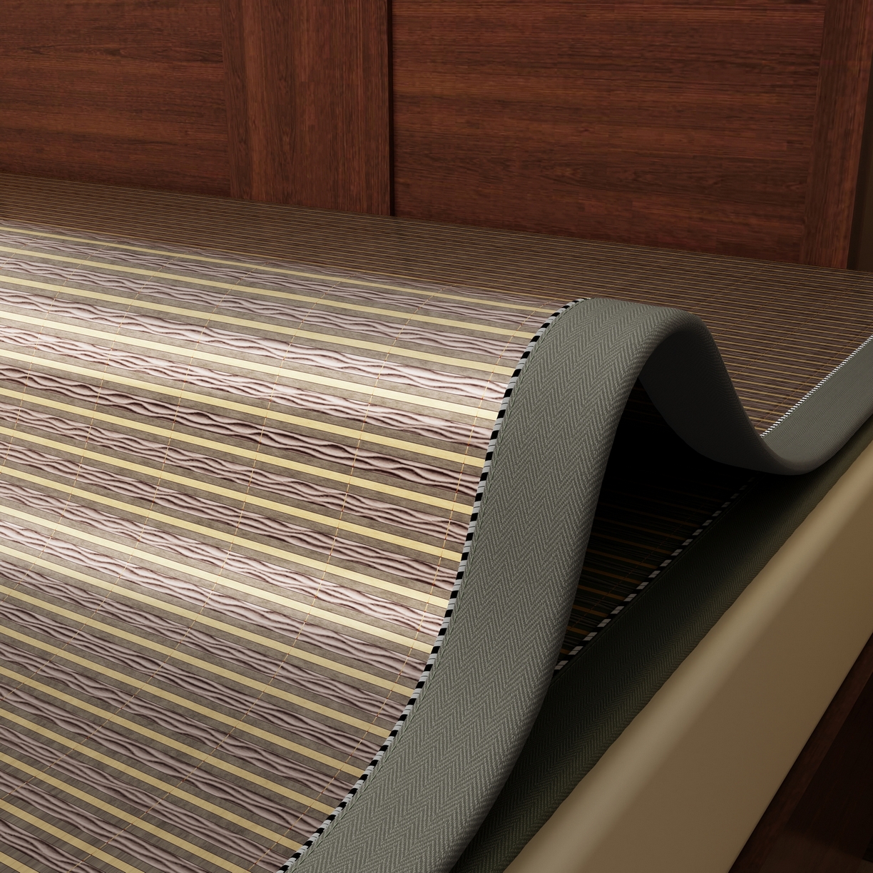 91家纺网 家纺一手货源 找家纺 宜派家纺 2026新款双面可用竹席 木纹清澜-灰