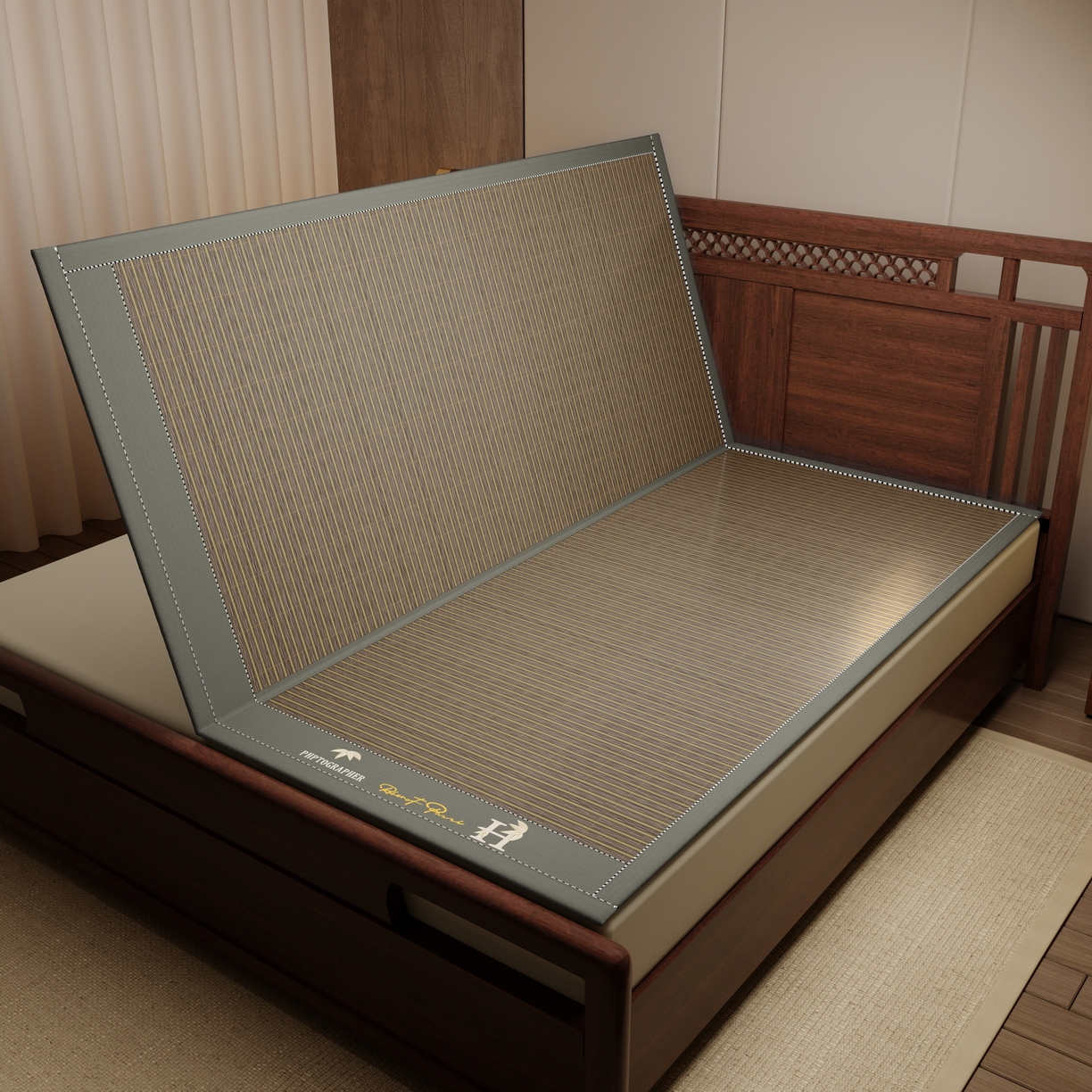 91家纺网 家纺一手货源 找家纺 宜派家纺 2026新款双面可用竹席 木纹清澜-灰