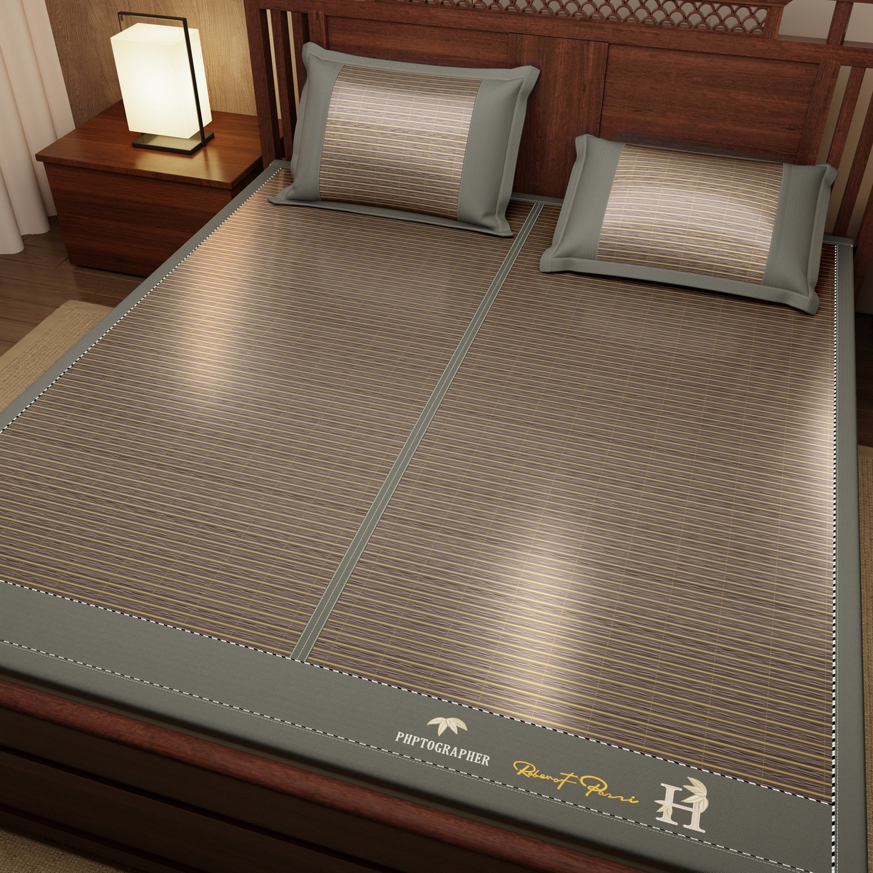 91家纺网 家纺一手货源 找家纺 宜派家纺 2026新款双面可用竹席 木纹清澜-灰