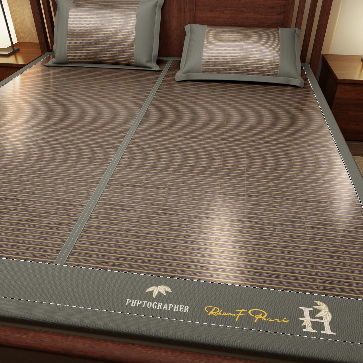 91家纺网 家纺一手货源 找家纺 宜派家纺 2026新款双面可用竹席 木纹清澜-灰