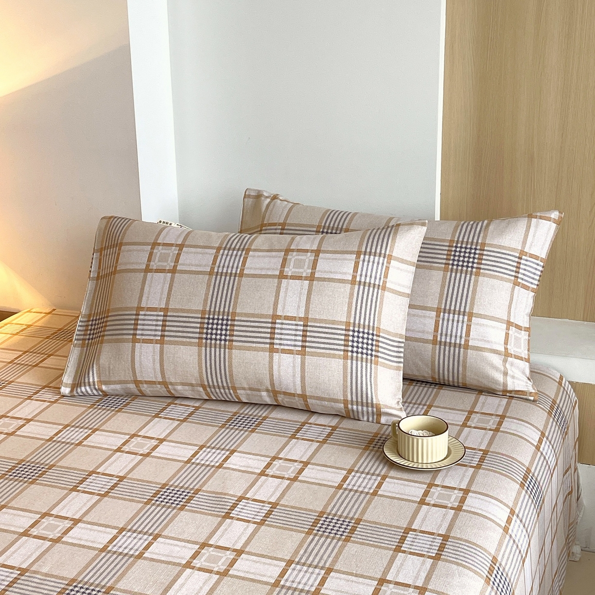 春皖家纺 2026新款全棉老粗布普通款单枕套枕套单件 意境-咖