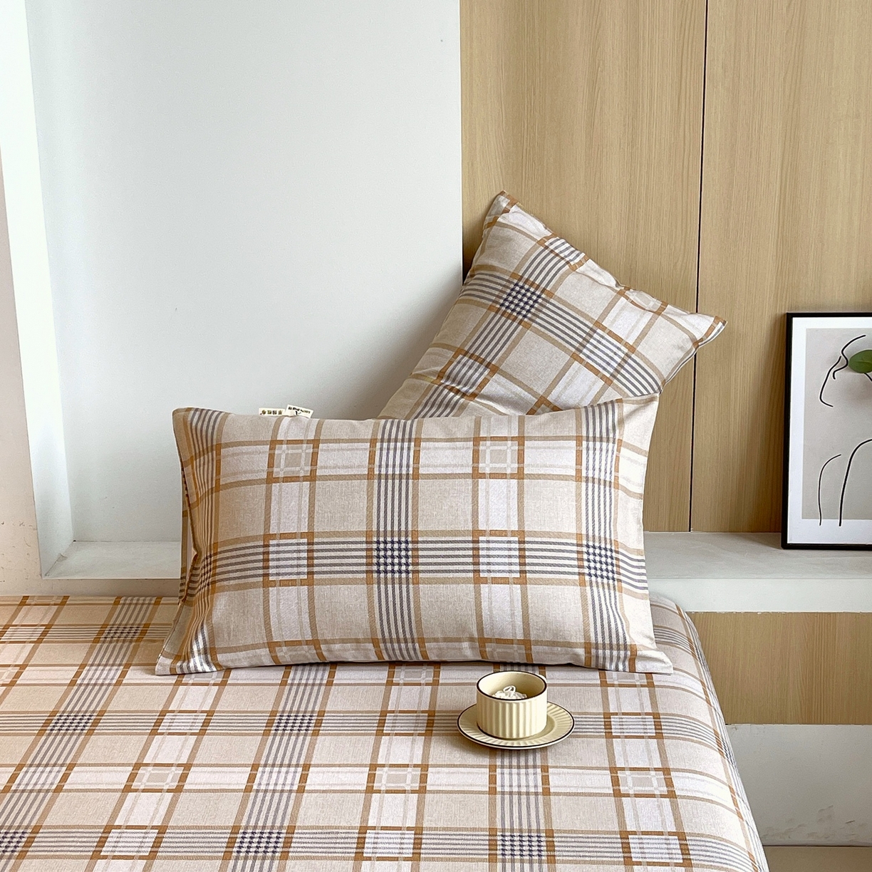 91家纺网 家纺一手货源 找家纺 春皖家纺 2026新款全棉老粗布普通款单枕套枕套单件 意境-咖