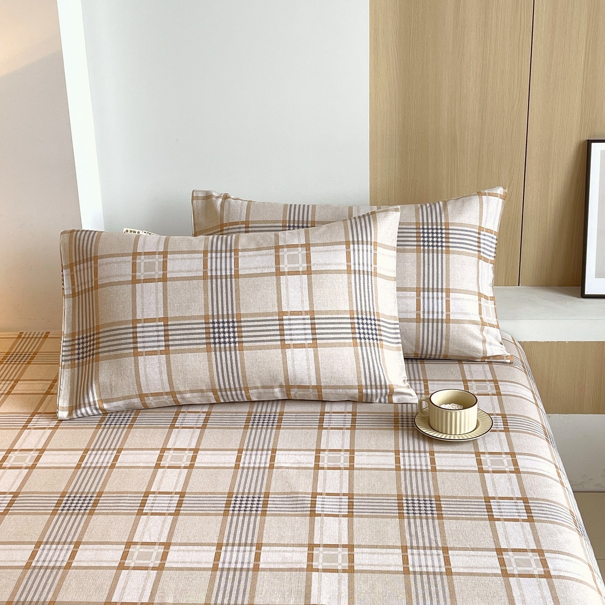 91家纺网 家纺一手货源 找家纺 春皖家纺 2026新款全棉老粗布普通款单枕套枕套单件 意境-咖