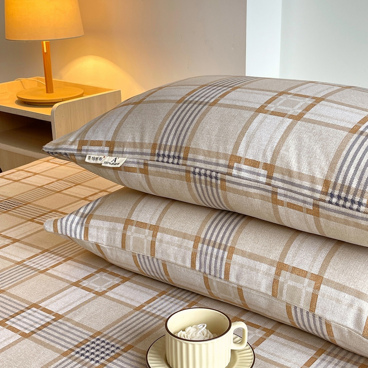 91家纺网 家纺一手货源 找家纺 春皖家纺 2026新款全棉老粗布普通款单枕套枕套单件 意境-咖