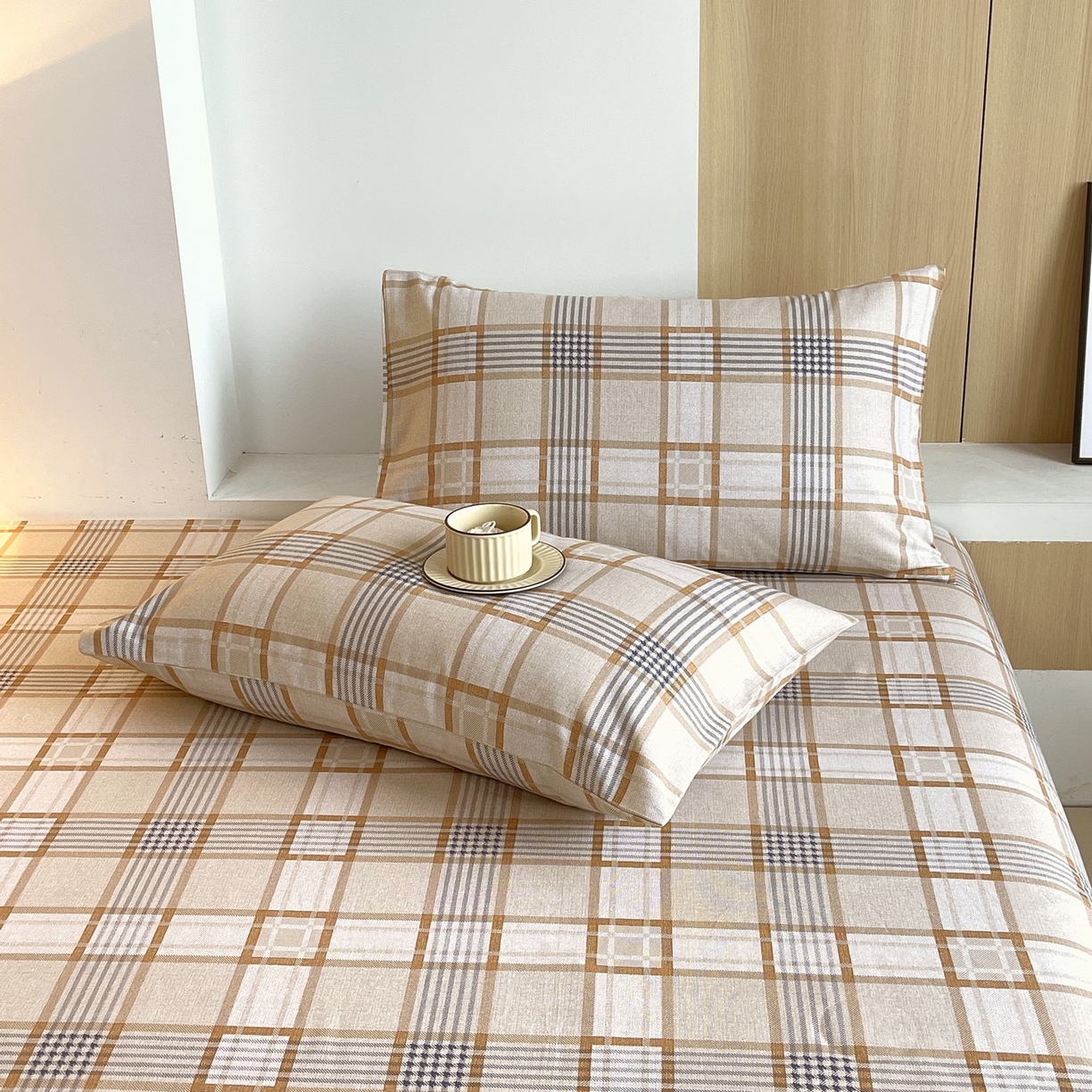 91家纺网 家纺一手货源 找家纺 春皖家纺 2026新款全棉老粗布普通款单枕套枕套单件 意境-咖