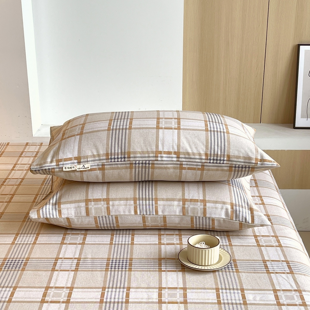 91家纺网 家纺一手货源 找家纺 春皖家纺 2026新款全棉老粗布普通款单枕套枕套单件 意境-咖