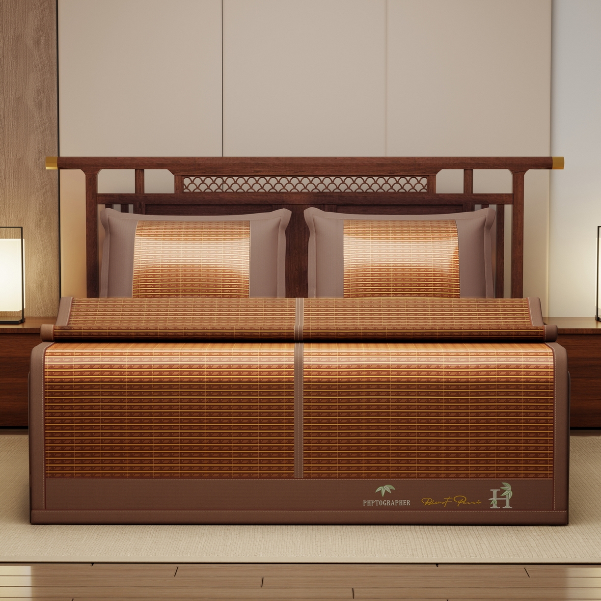 91家纺网 家纺一手货源 找家纺 宜派家纺 2026新款双面可用竹席 木纹清澜-咖