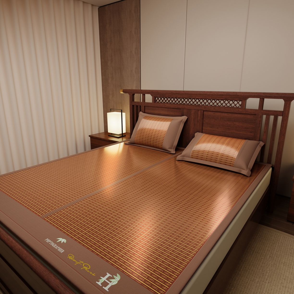 宜派家纺 2026新款双面可用竹席 木纹清澜-咖