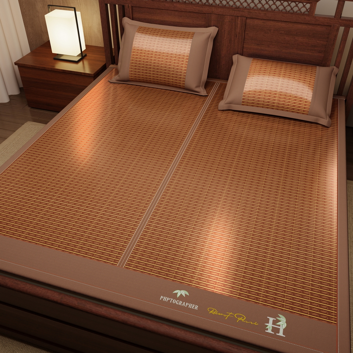 91家纺网 家纺一手货源 找家纺 宜派家纺 2026新款双面可用竹席 木纹清澜-咖