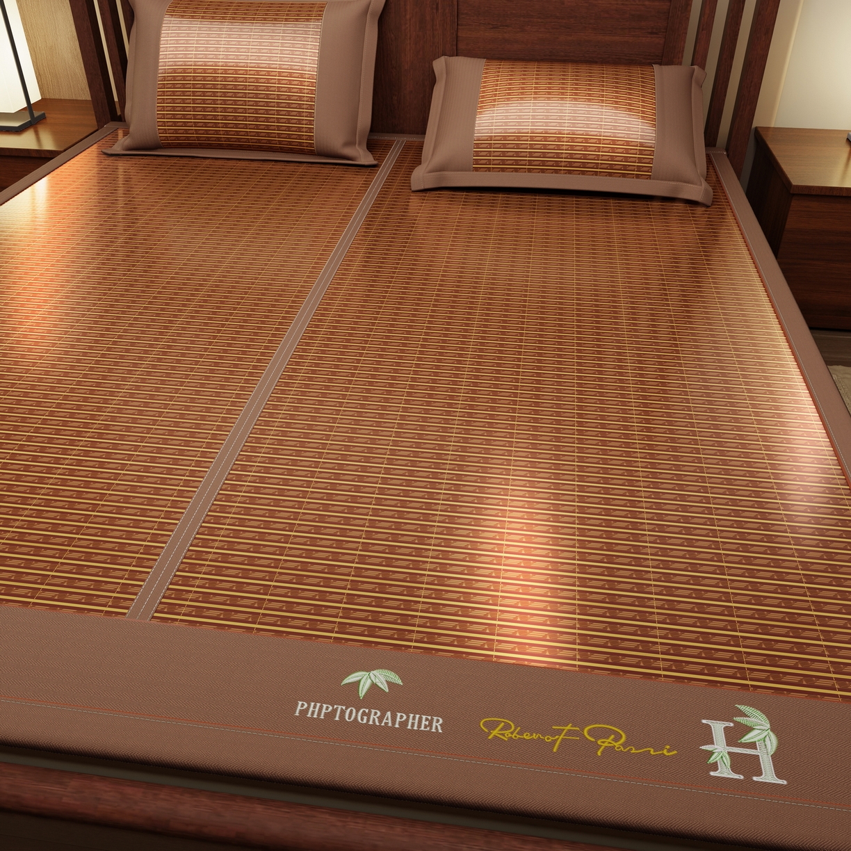 91家纺网 家纺一手货源 找家纺 宜派家纺 2026新款双面可用竹席 木纹清澜-咖