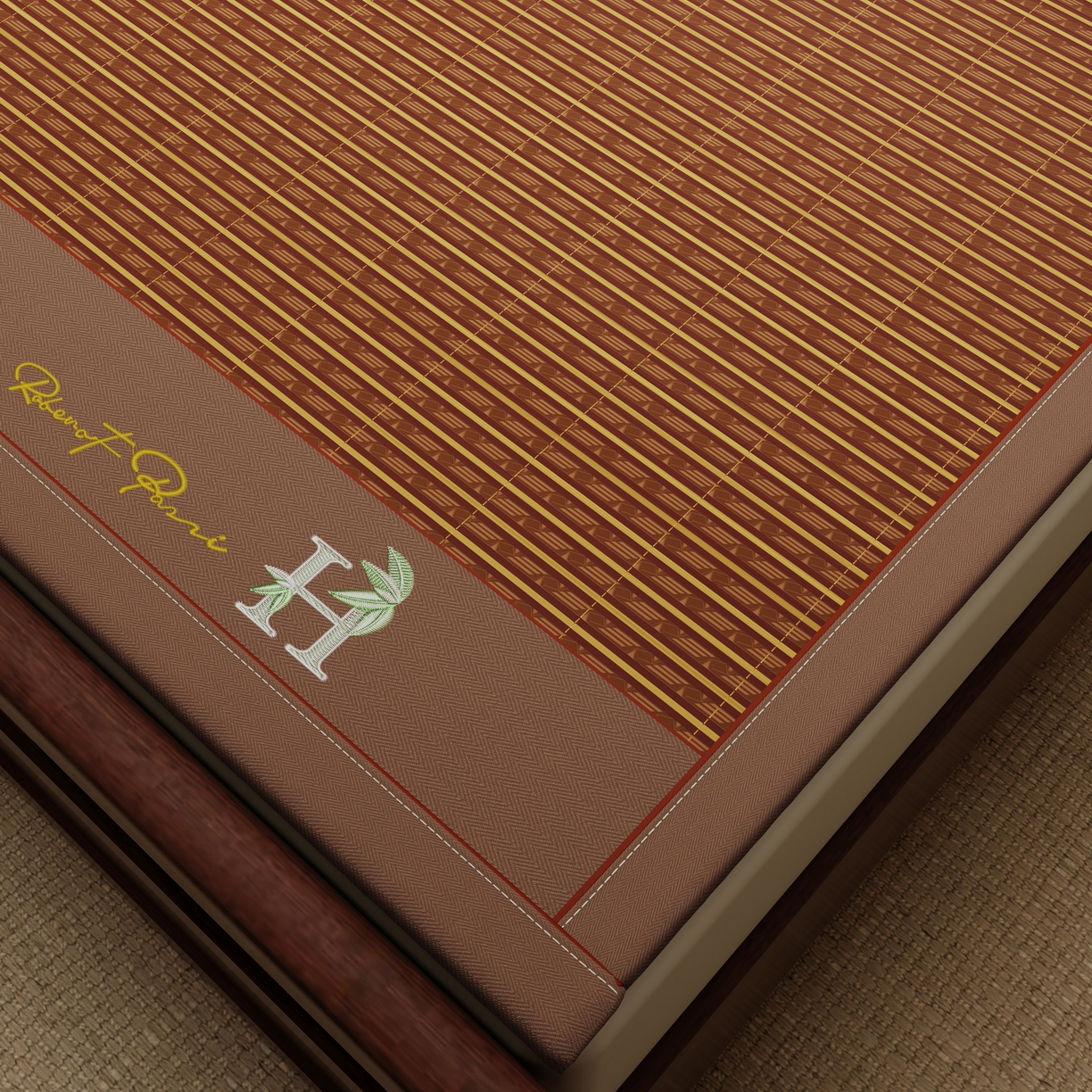 91家纺网 家纺一手货源 找家纺 宜派家纺 2026新款双面可用竹席 木纹清澜-咖