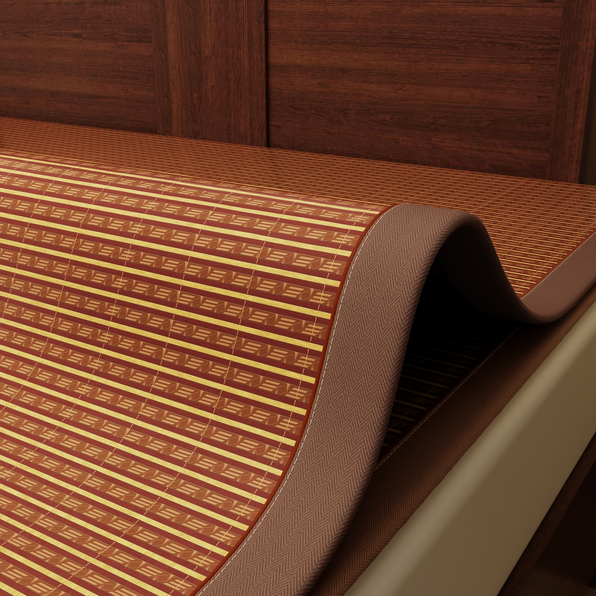 91家纺网 家纺一手货源 找家纺 宜派家纺 2026新款双面可用竹席 木纹清澜-咖