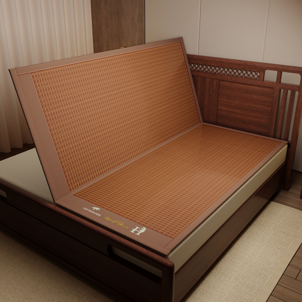 91家纺网 家纺一手货源 找家纺 宜派家纺 2026新款双面可用竹席 木纹清澜-咖