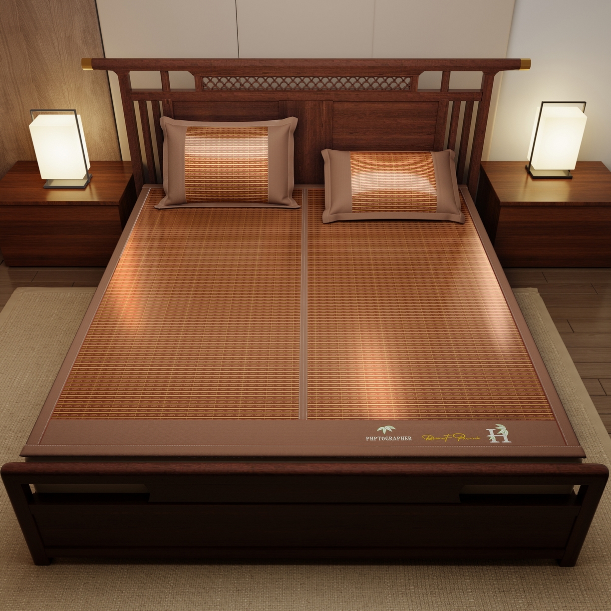 91家纺网 家纺一手货源 找家纺 宜派家纺 2026新款双面可用竹席 木纹清澜-咖