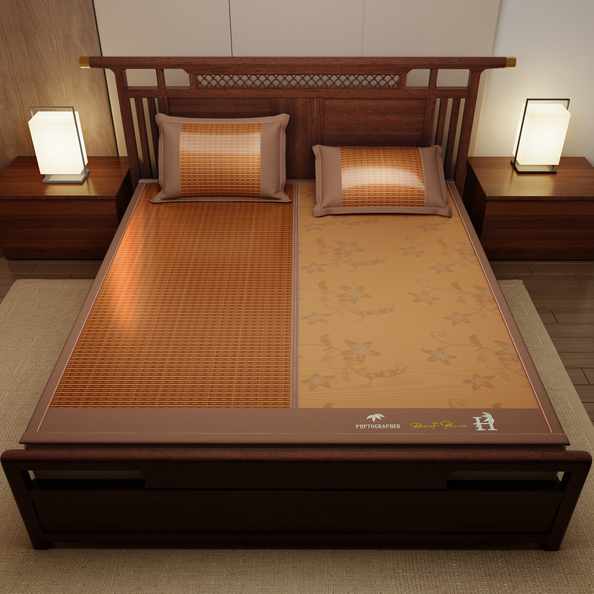 91家纺网 家纺一手货源 找家纺 宜派家纺 2026新款双面可用竹席 木纹清澜-咖