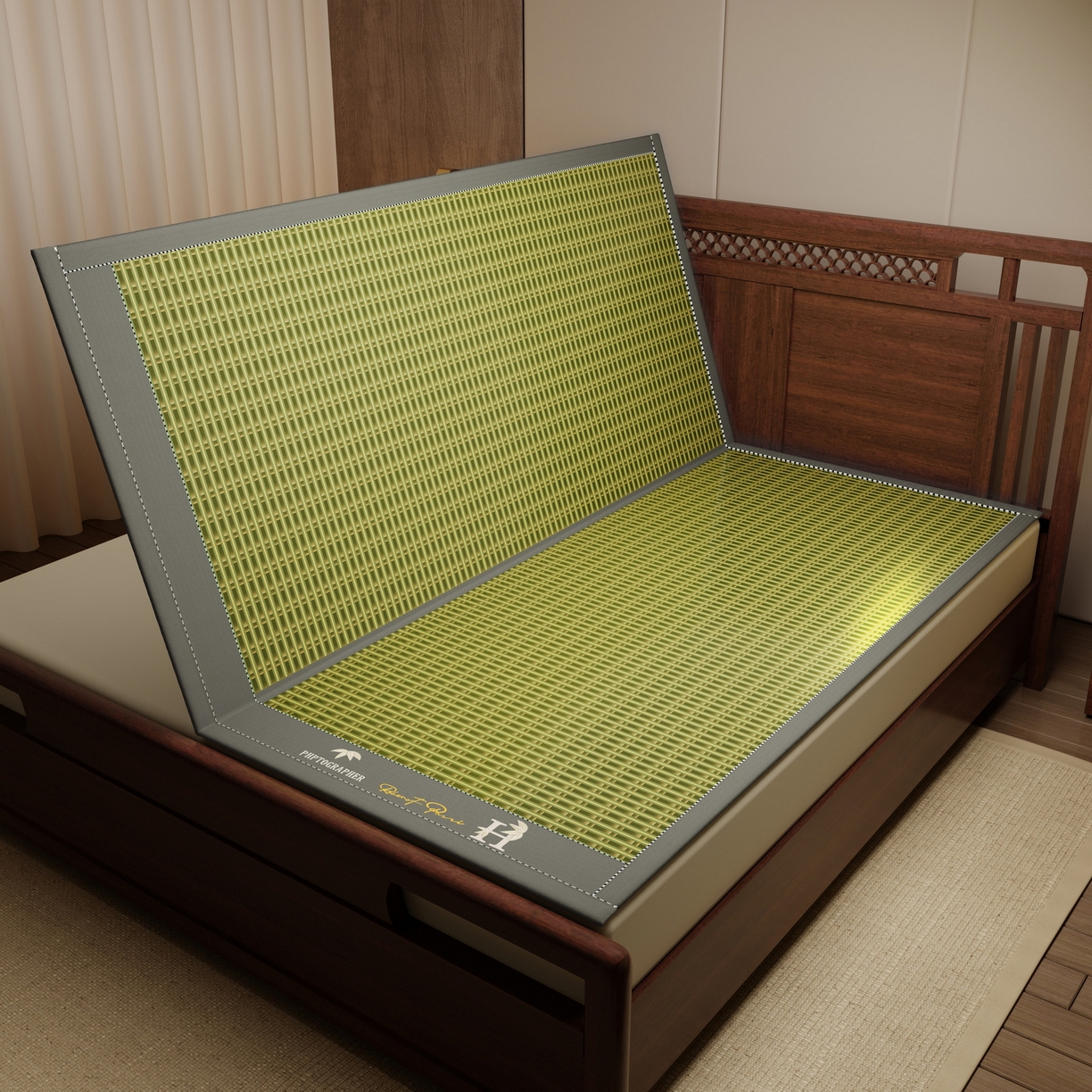 91家纺网 家纺一手货源 找家纺 宜派家纺 2026新款双面可用竹席 木纹清澜-绿