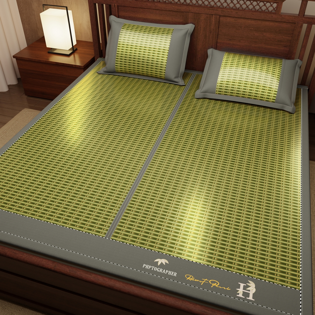 91家纺网 家纺一手货源 找家纺 宜派家纺 2026新款双面可用竹席 木纹清澜-绿