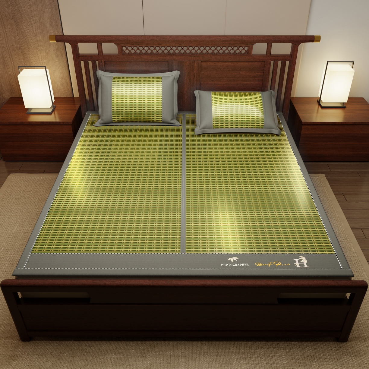 91家纺网 家纺一手货源 找家纺 宜派家纺 2026新款双面可用竹席 木纹清澜-绿