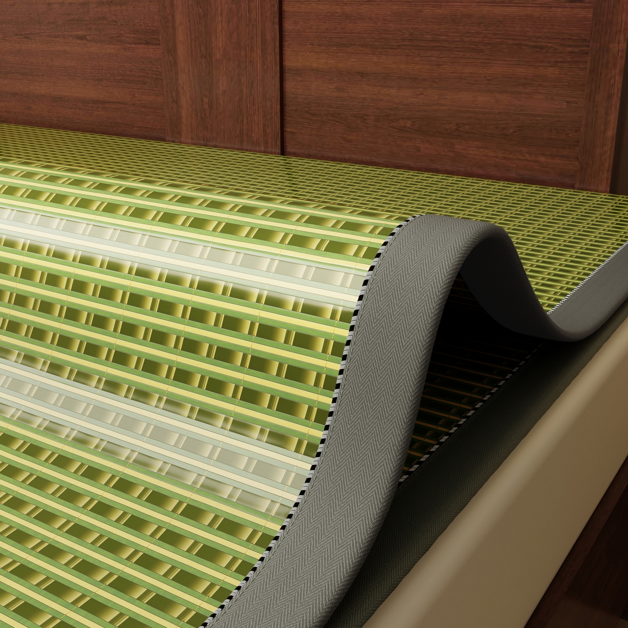 91家纺网 家纺一手货源 找家纺 宜派家纺 2026新款双面可用竹席 木纹清澜-绿