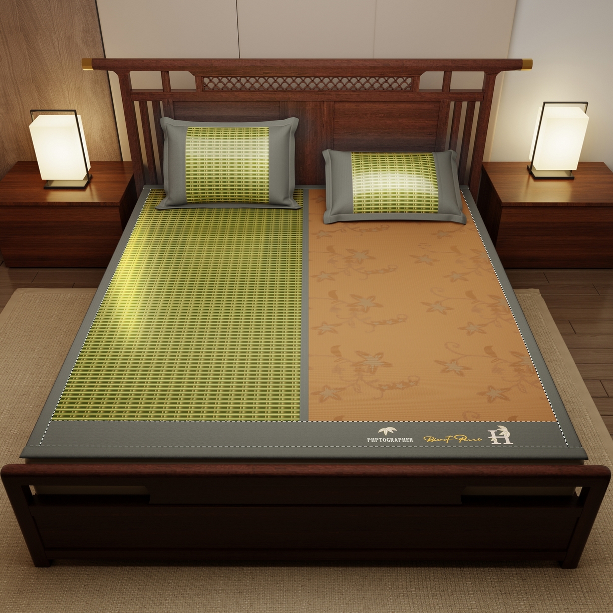 91家纺网 家纺一手货源 找家纺 宜派家纺 2026新款双面可用竹席 木纹清澜-绿