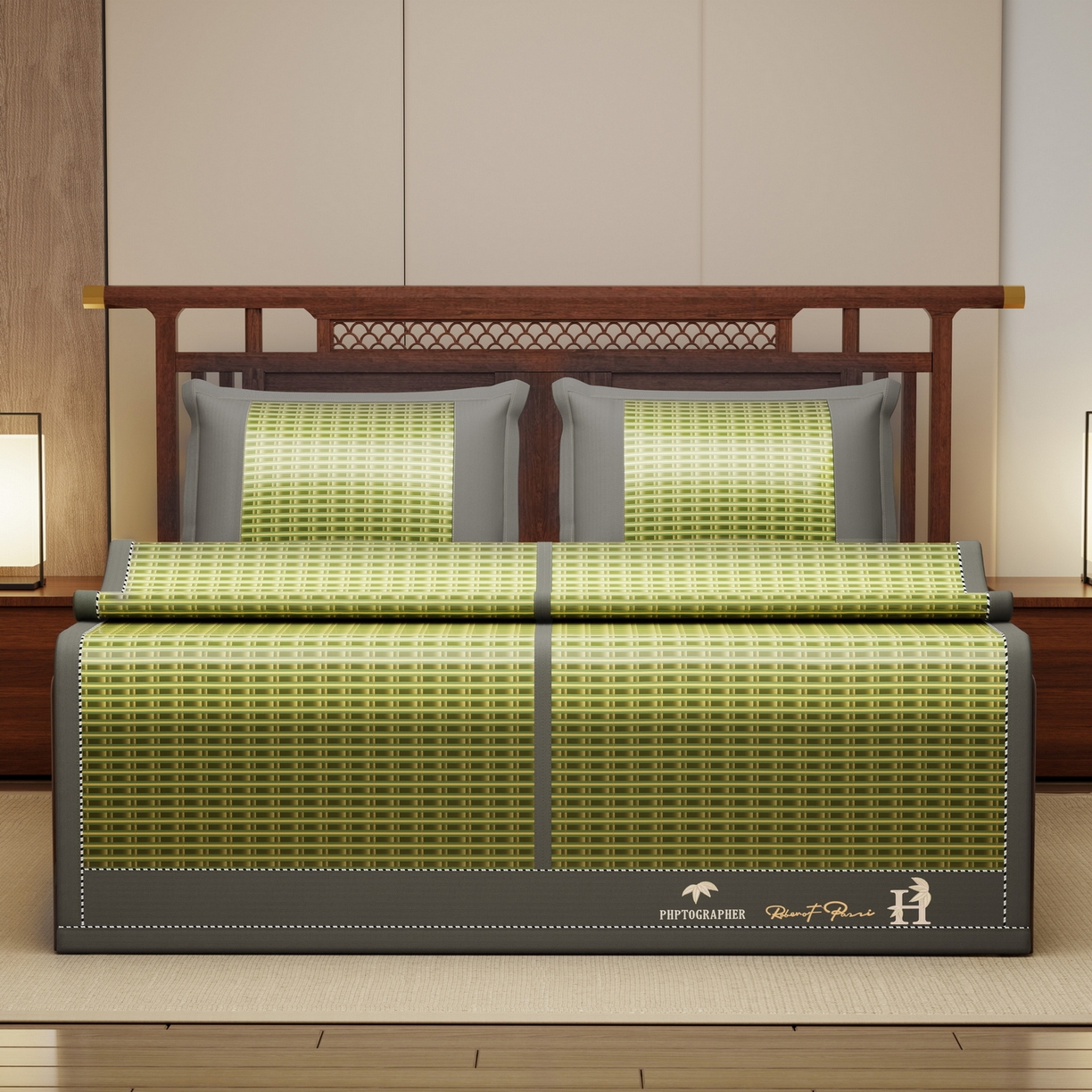 91家纺网 家纺一手货源 找家纺 宜派家纺 2026新款双面可用竹席 木纹清澜-绿