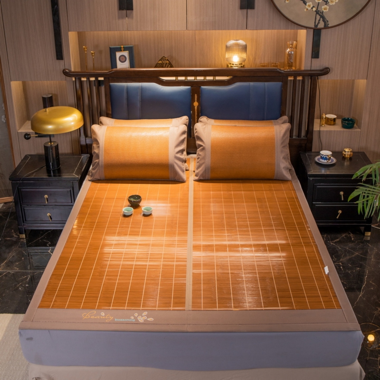 91家纺网 家纺一手货源 找家纺 宜派家纺 2026新款双面可用竹席 水磨镜面