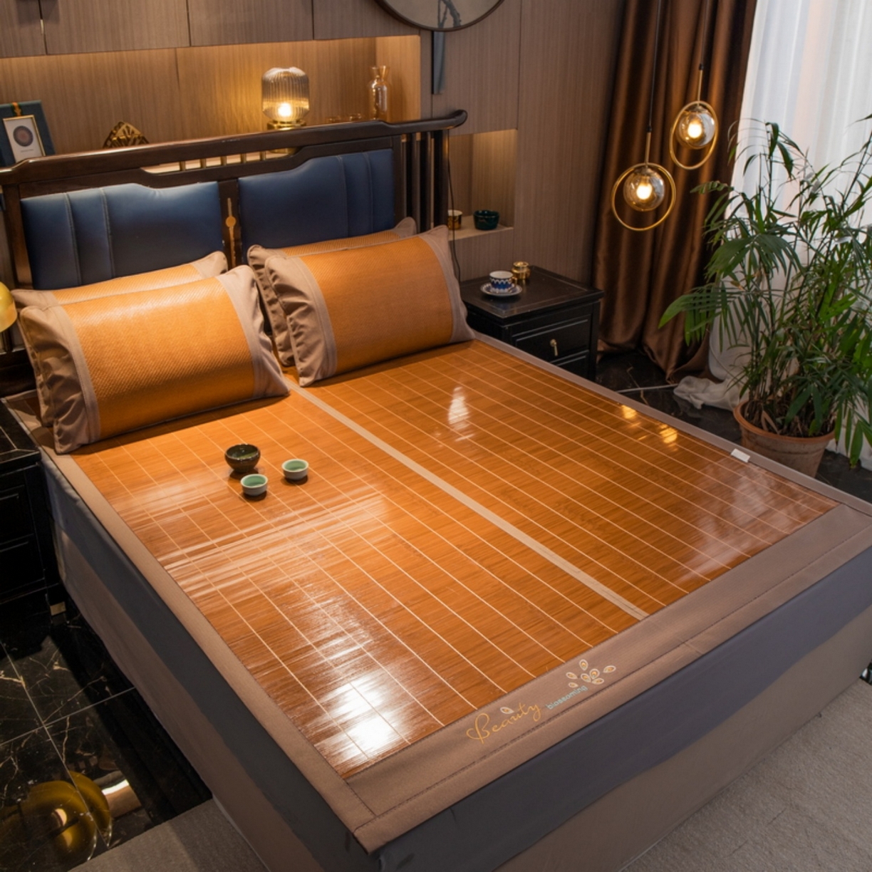 91家纺网 家纺一手货源 找家纺 宜派家纺 2026新款双面可用竹席 水磨镜面