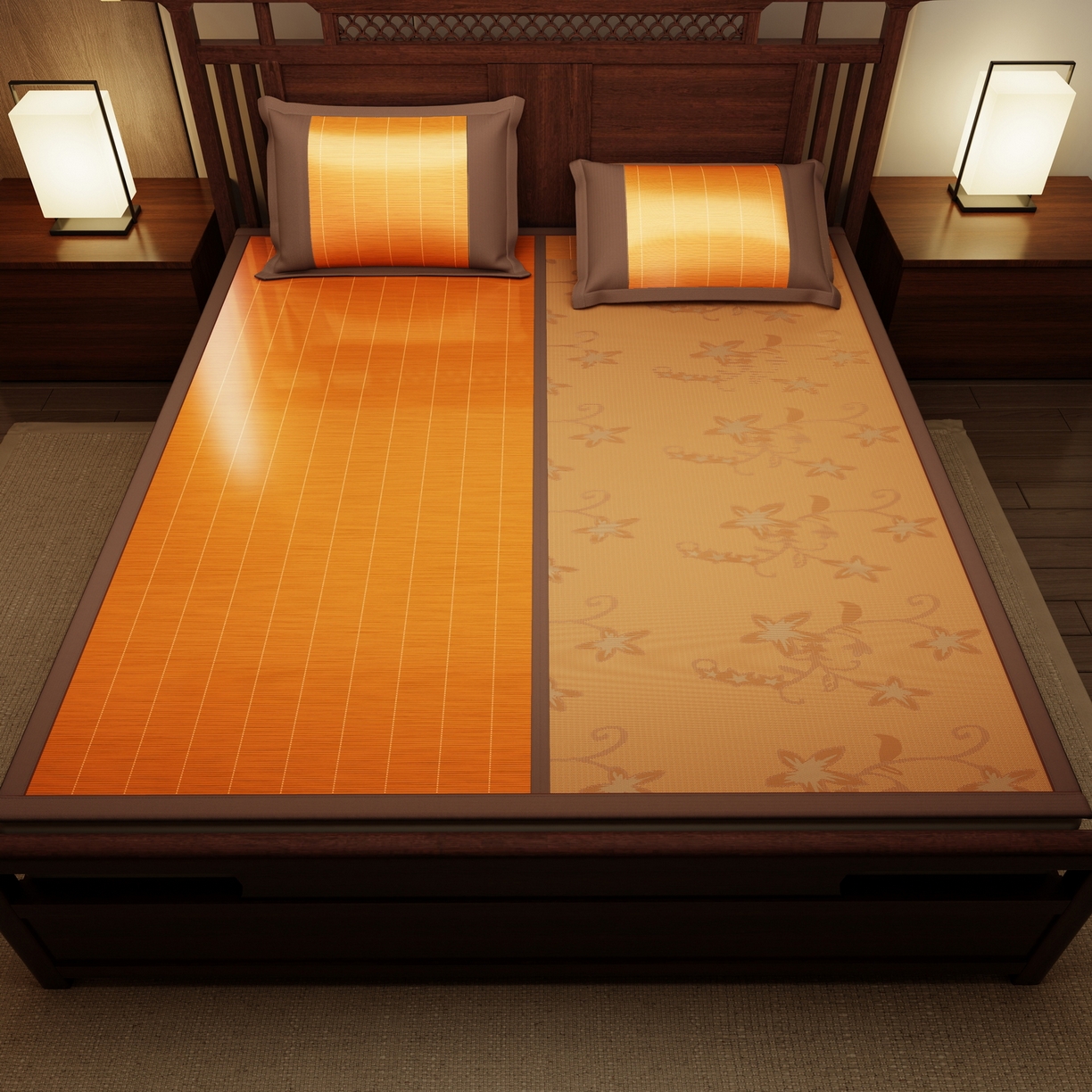 91家纺网 家纺一手货源 找家纺 宜派家纺 2026新款双面可用竹席 碳化竹影