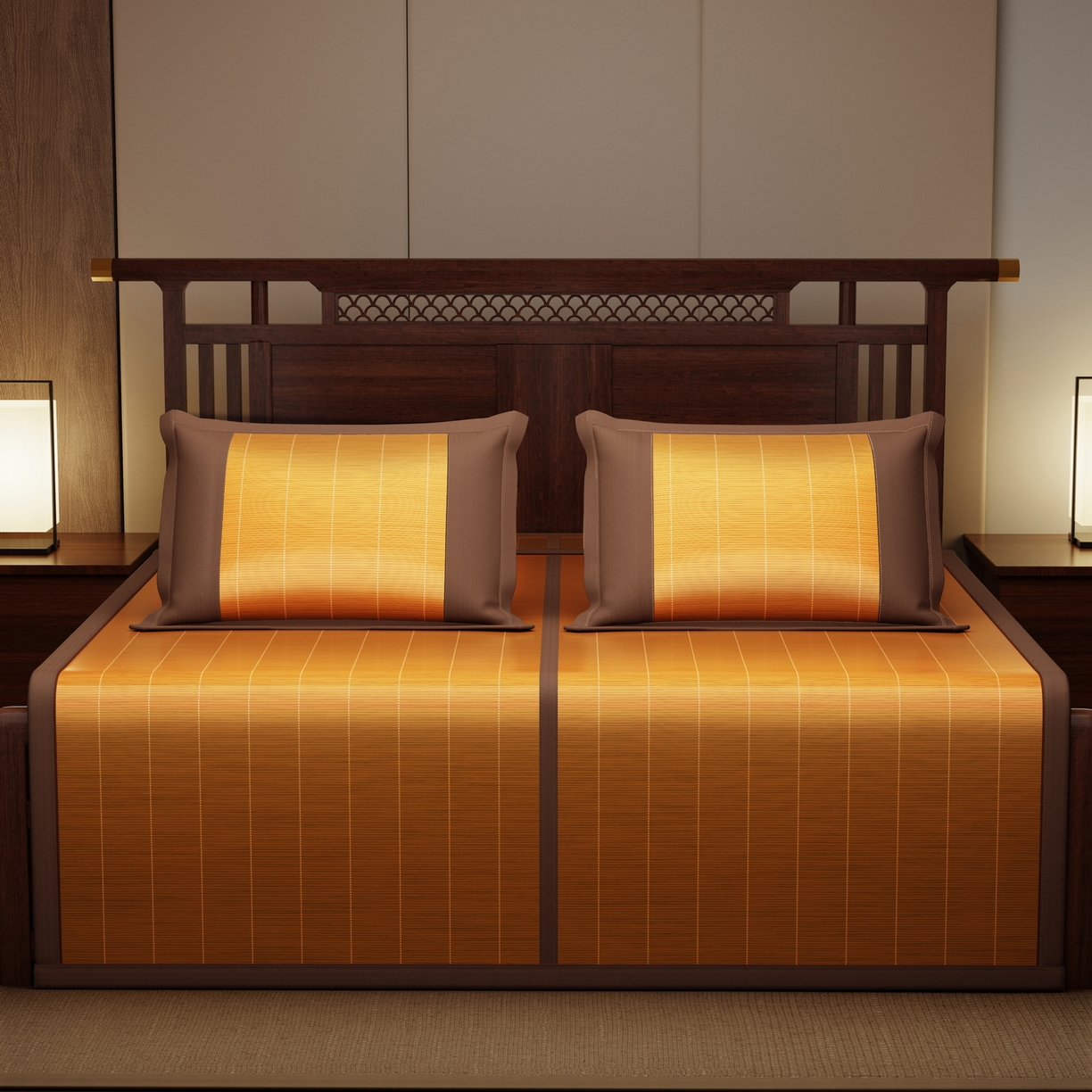 91家纺网 家纺一手货源 找家纺 宜派家纺 2026新款双面可用竹席 碳化竹影