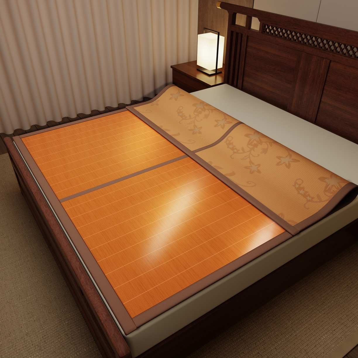 91家纺网 家纺一手货源 找家纺 宜派家纺 2026新款双面可用竹席 碳化竹影