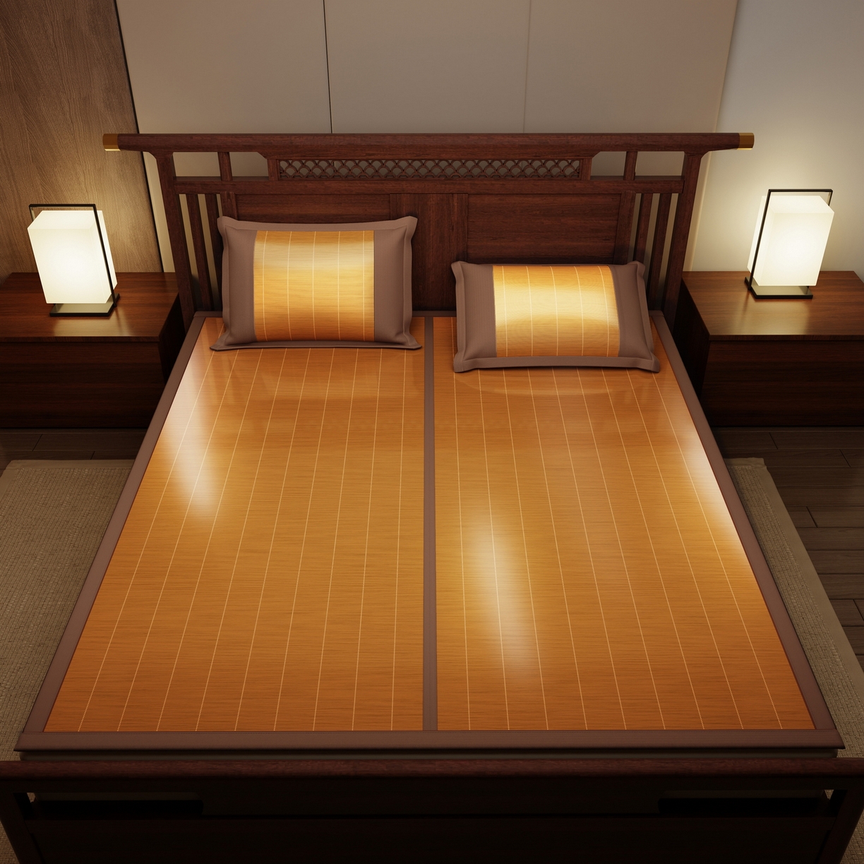 91家纺网 家纺一手货源 找家纺 宜派家纺 2026新款双面可用竹席 碳化竹影