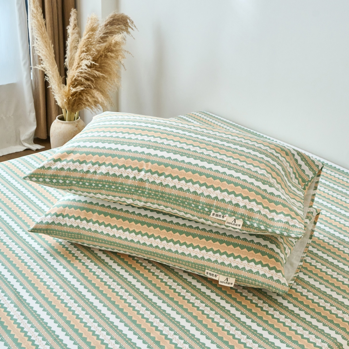 91家纺网 家纺一手货源 找家纺 春皖家纺 2026新款全棉老粗布普通款单枕套枕套单件 羽安-绿