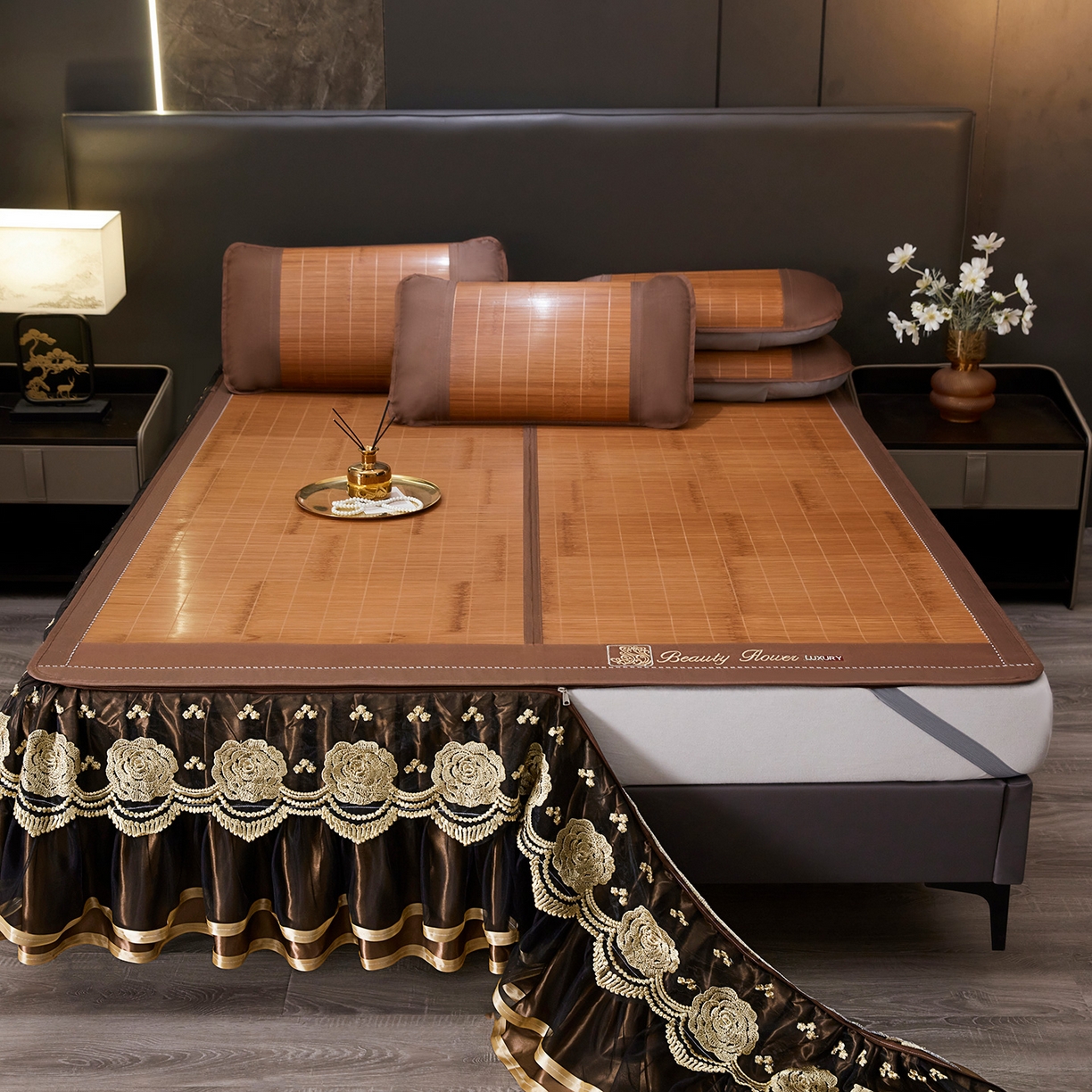 91家纺网 家纺一手货源 找家纺 （总）罗艺轩 2026春夏新款可拆卸床裙凉感竹席凉席席子-竹之韵（控价238/248/258/268起）