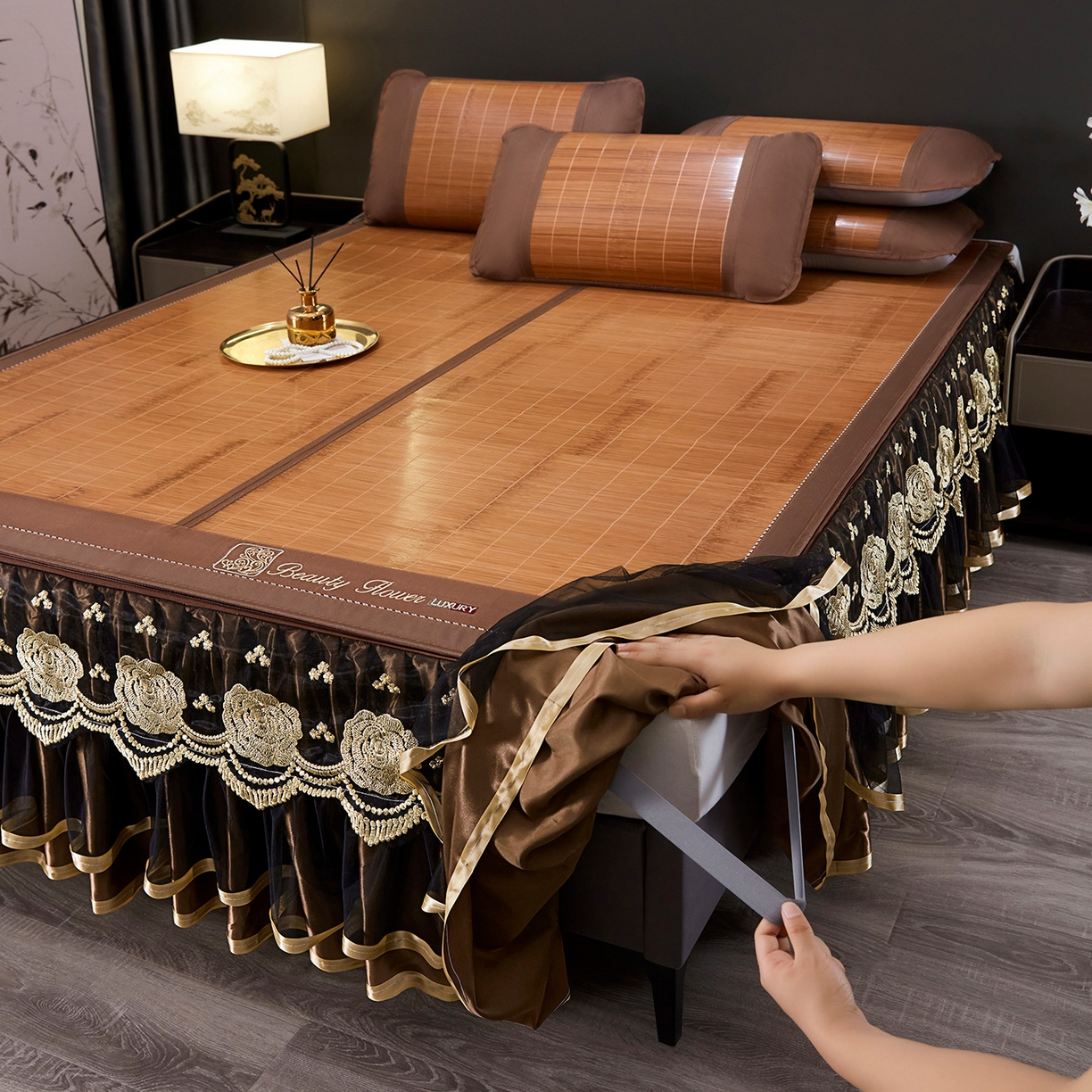 91家纺网 家纺一手货源 找家纺 （总）罗艺轩 2026春夏新款可拆卸床裙凉感竹席凉席席子-竹之韵（控价238/248/258/268起）