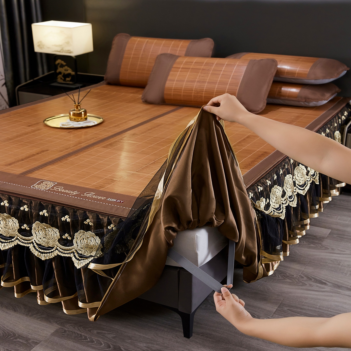 91家纺网 家纺一手货源 找家纺 （总）罗艺轩 2026春夏新款可拆卸床裙凉感竹席凉席席子-竹之韵（控价238/248/258/268起）