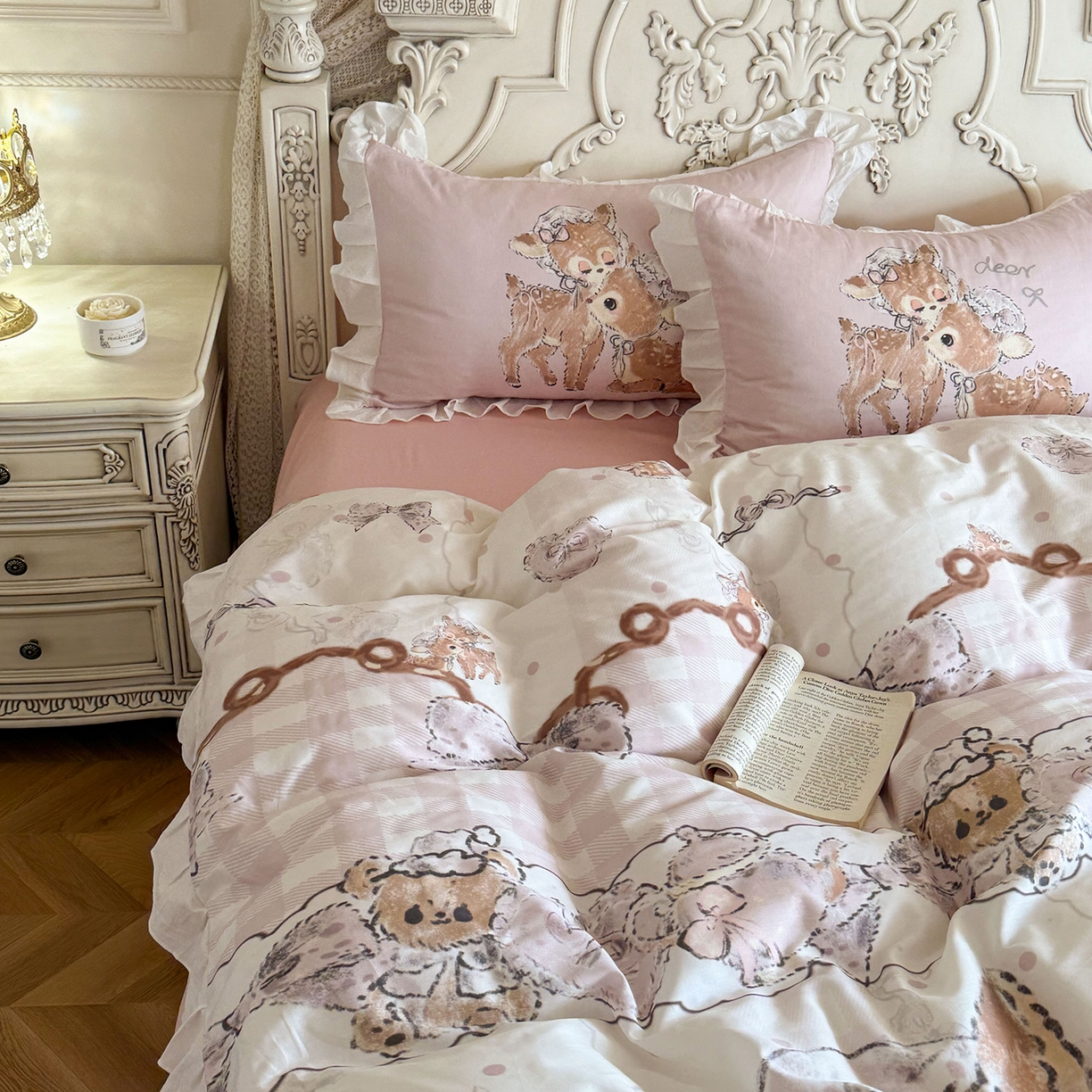 91家纺网 家纺一手货源 找家纺 桃喜 2026新款亲肤舒适洛丽塔系列四件套 洛丽塔小鹿