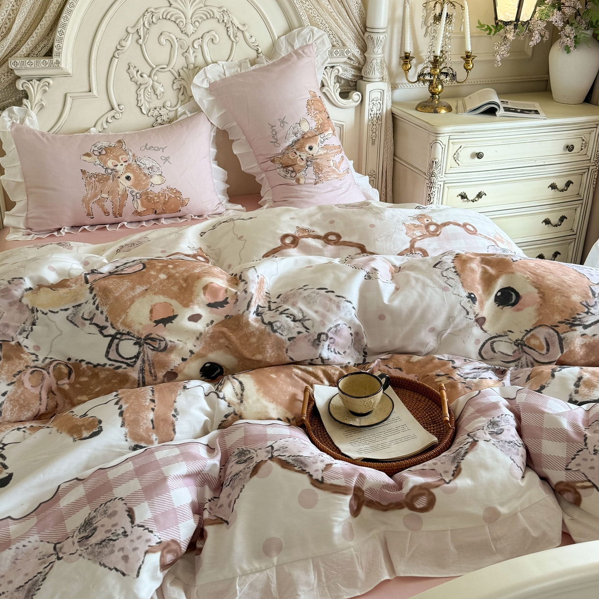 91家纺网 家纺一手货源 找家纺 桃喜 2026新款亲肤舒适洛丽塔系列四件套 洛丽塔小鹿