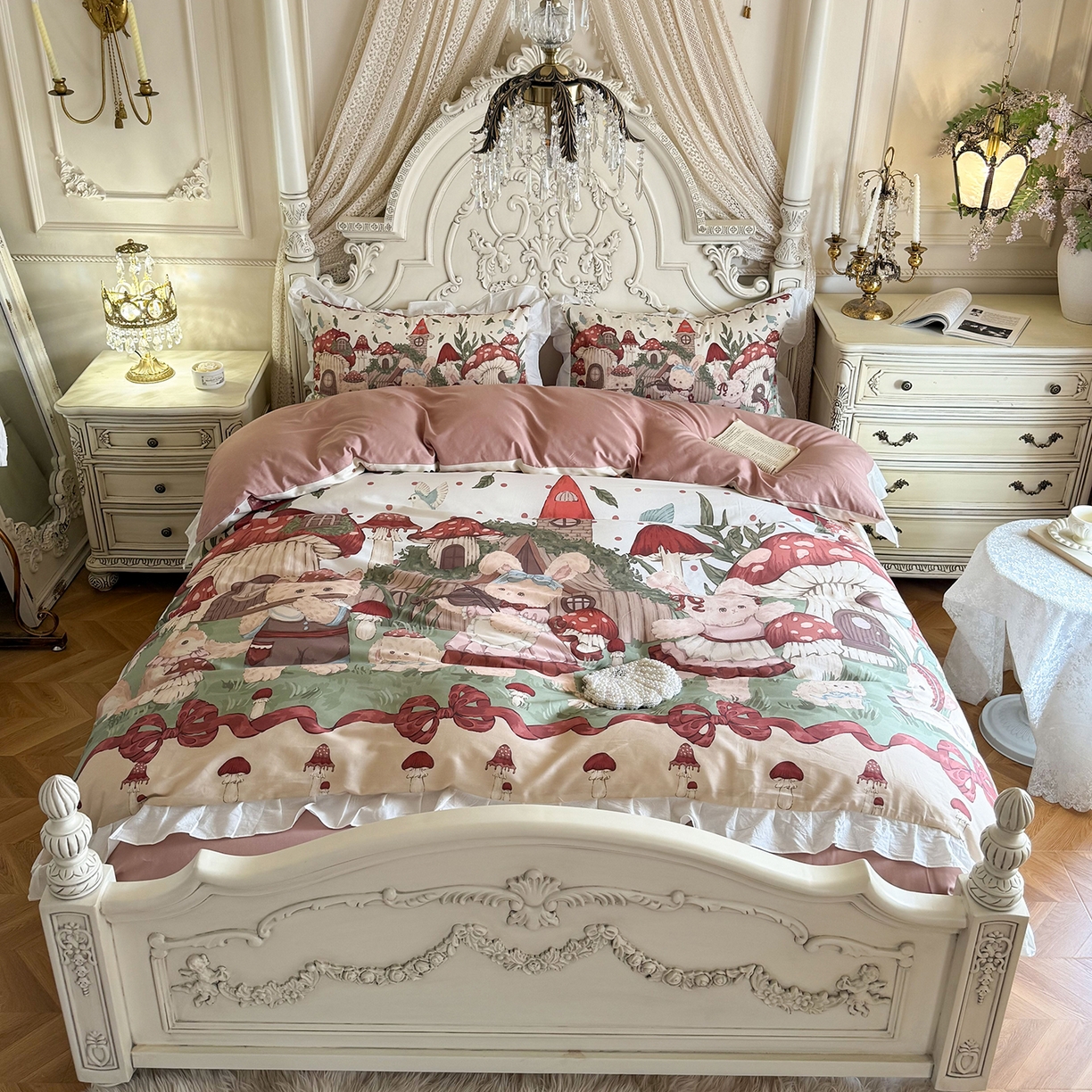 91家纺网 家纺一手货源 找家纺 桃喜 2026新款亲肤舒适洛丽塔系列四件套 森林音乐会