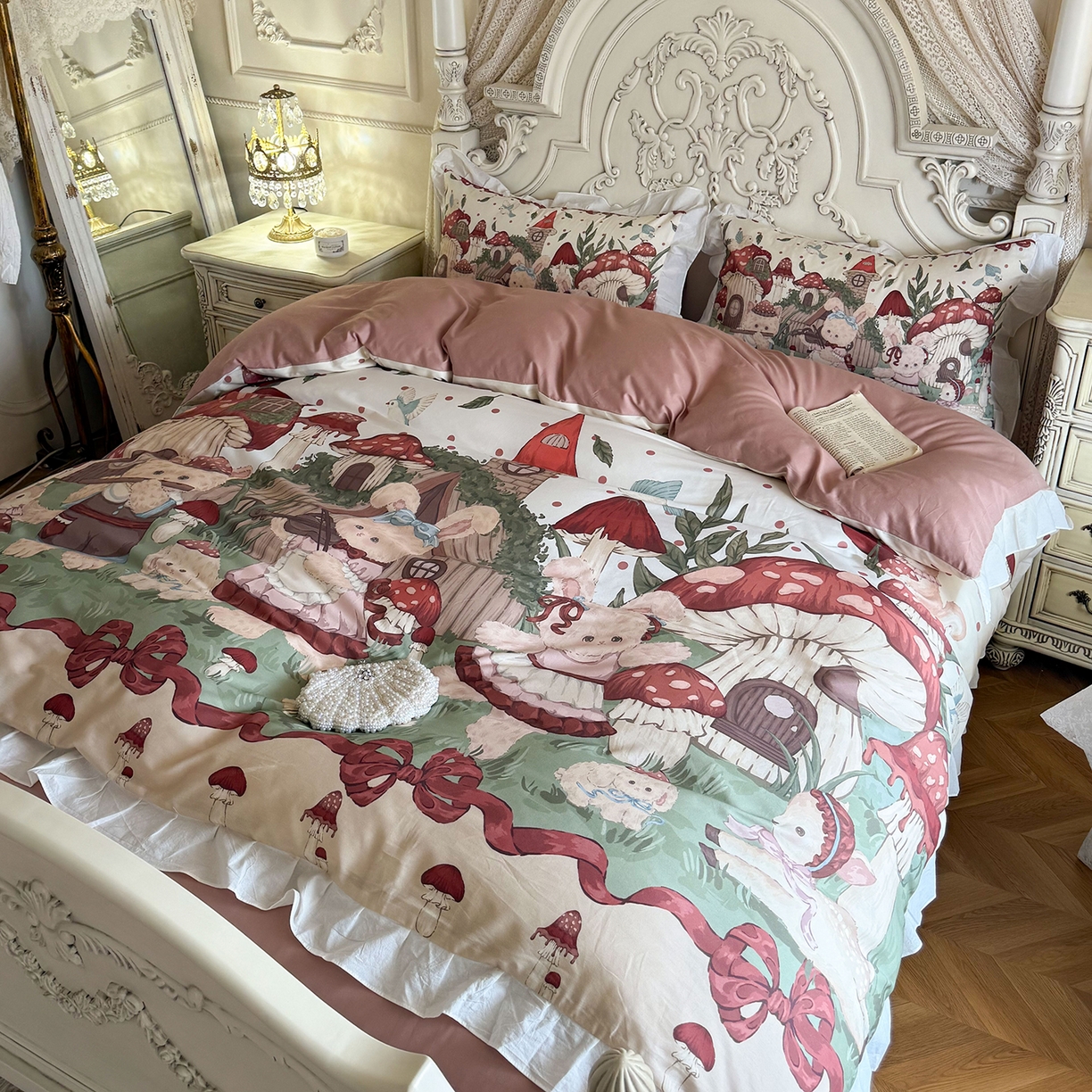 91家纺网 家纺一手货源 找家纺 桃喜 2026新款亲肤舒适洛丽塔系列四件套 森林音乐会