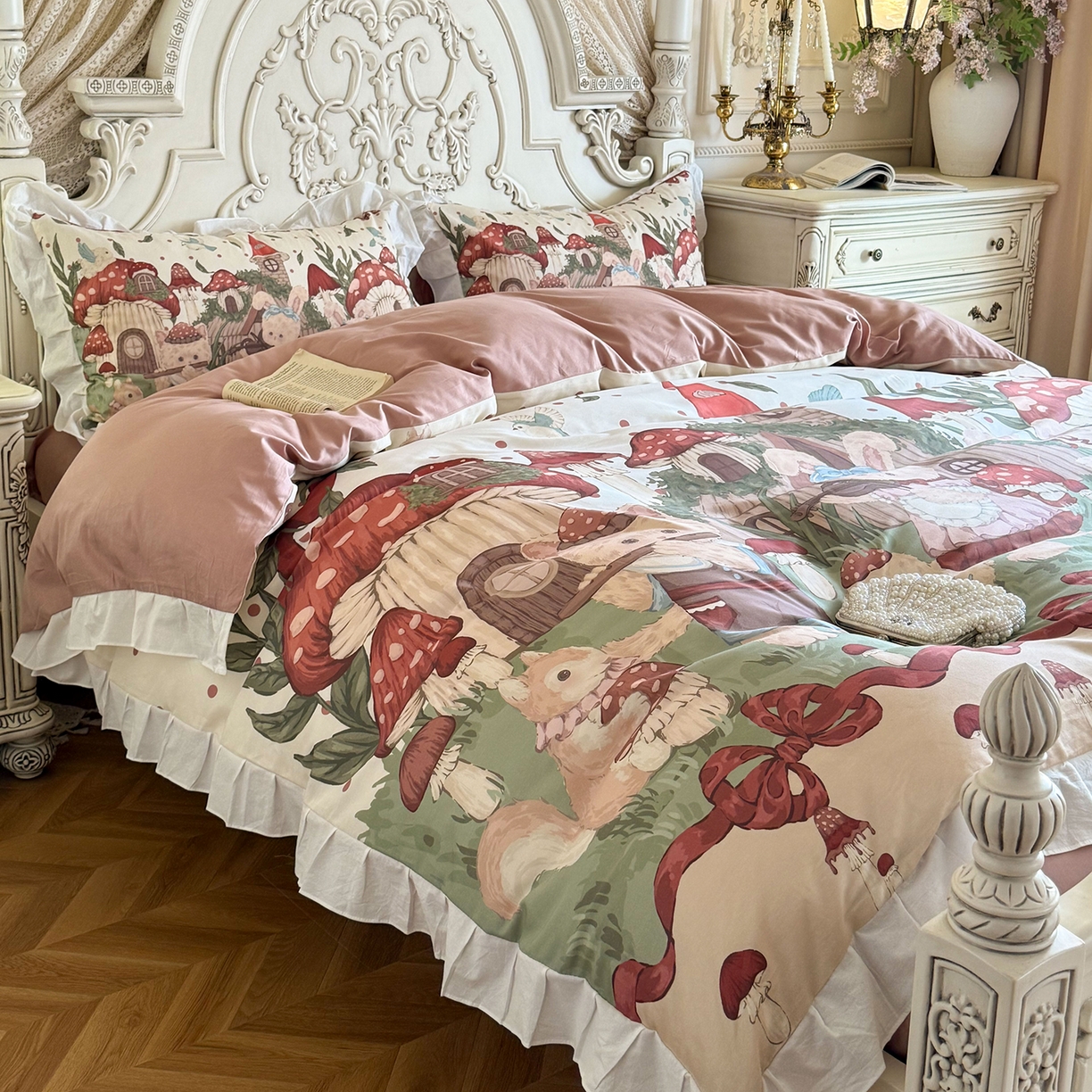 91家纺网 家纺一手货源 找家纺 桃喜 2026新款亲肤舒适洛丽塔系列四件套 森林音乐会