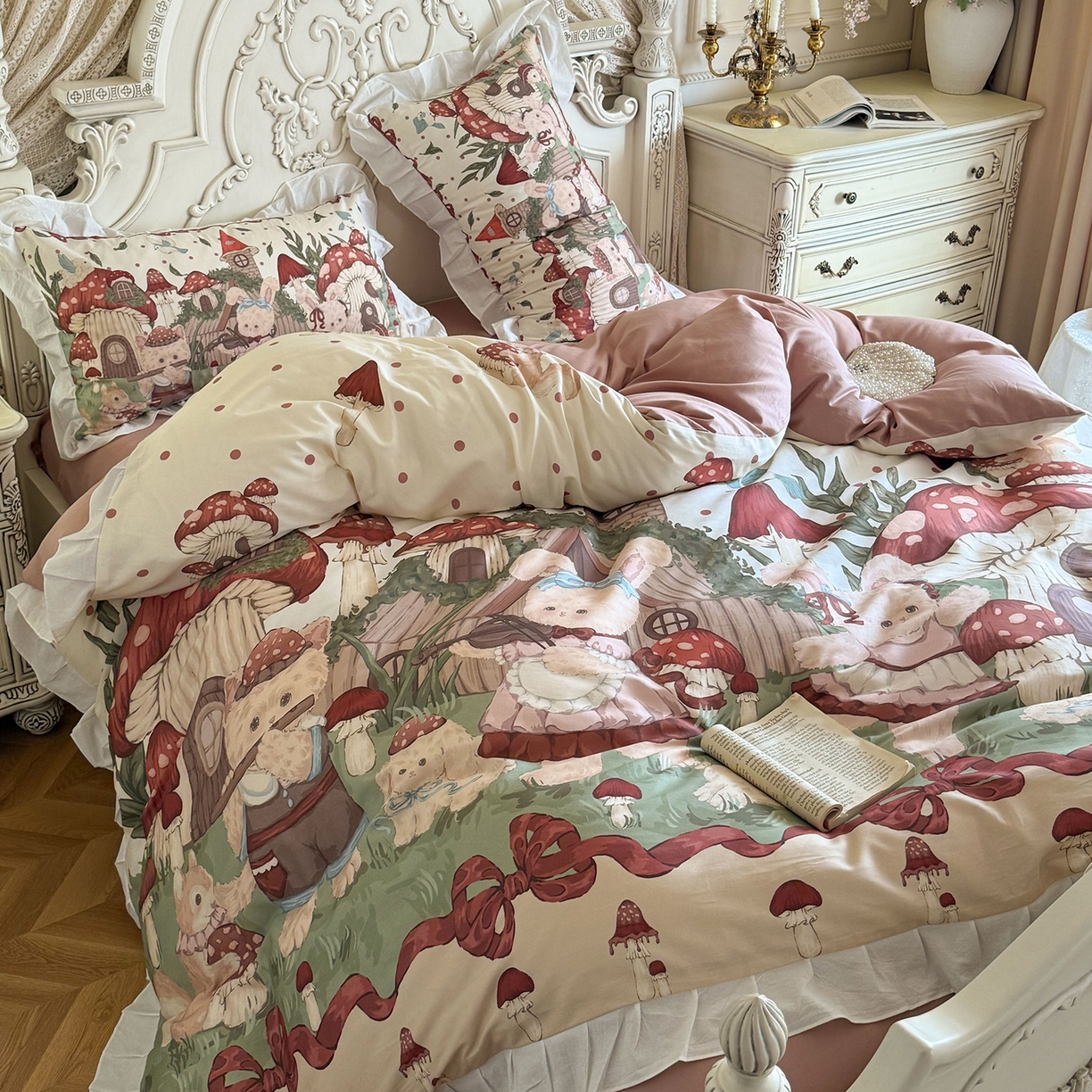 91家纺网 家纺一手货源 找家纺 桃喜 2026新款亲肤舒适洛丽塔系列四件套 森林音乐会