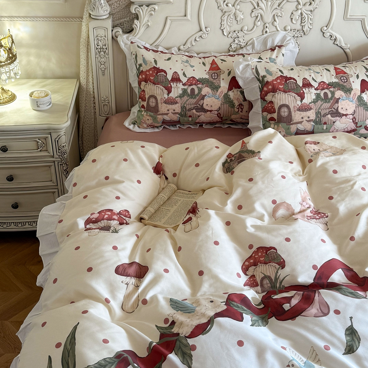 91家纺网 家纺一手货源 找家纺 桃喜 2026新款亲肤舒适洛丽塔系列四件套 森林音乐会